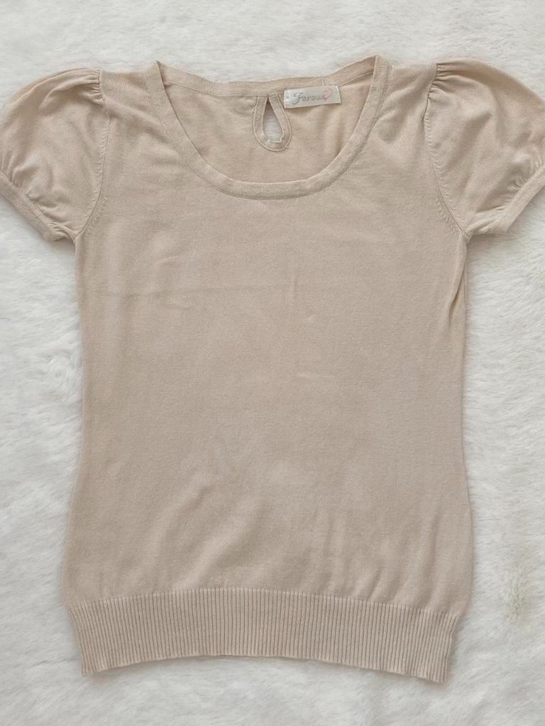 Beige Japanese Top With Bow Detail